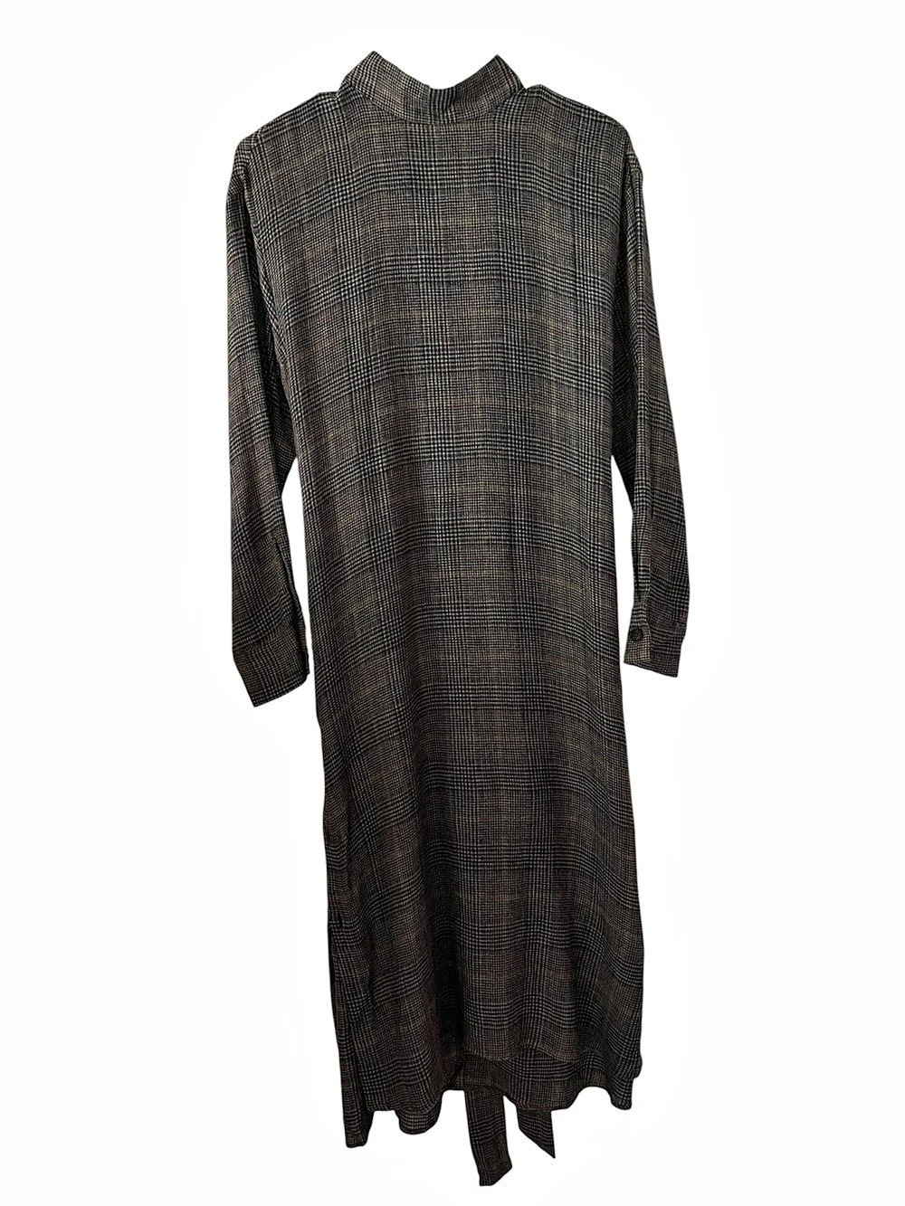 Zara SzXS Women's Plaid Midi Dress in Black & Brown, Yellow, White, Long Sleeves
